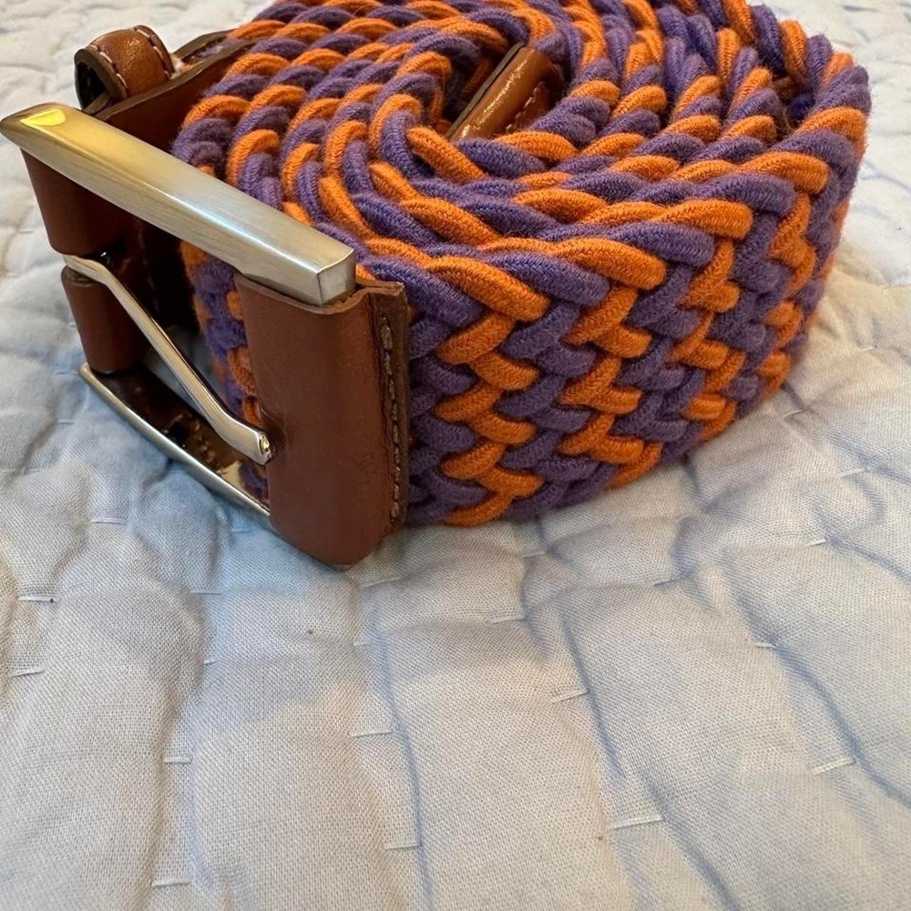 Men Medium Peter Millar Orange/Purple Braided Woven Belt